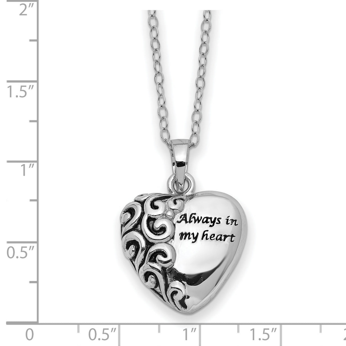 Antiqued Heart Remembrance Ash Holder 18 Inch Necklace Charm Pendant in Real 925 Sterling Silver