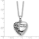 Antiqued Heart Remembrance Ash Holder 18 Inch Necklace Charm Pendant in Real 925 Sterling Silver