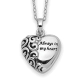 Antiqued Heart Remembrance Ash Holder 18 Inch Necklace Charm Pendant in Real 925 Sterling Silver