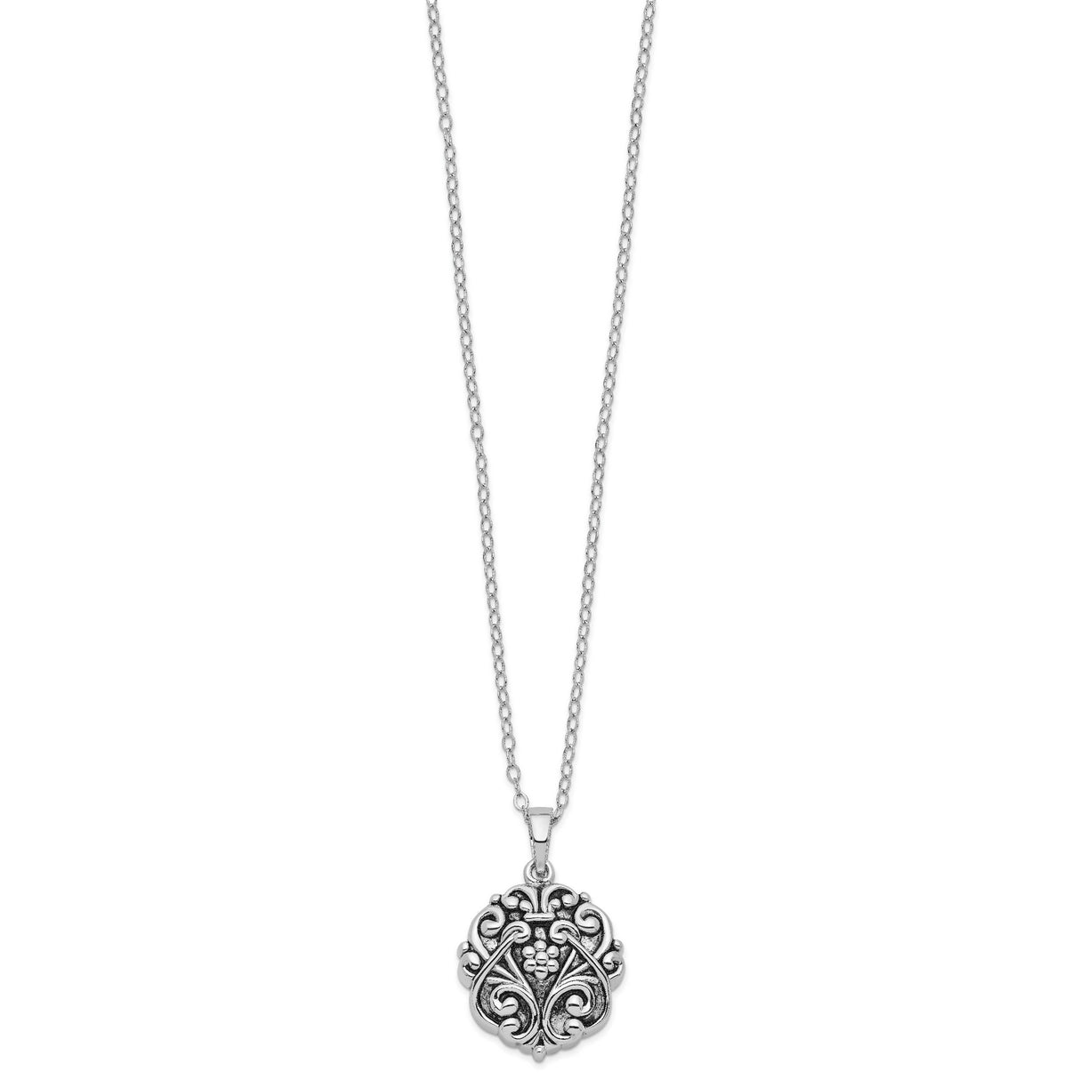 Antiqued Circle Remembrance Ash Holder 18 Inch Necklace Charm Pendant in Real 925 Sterling Silver