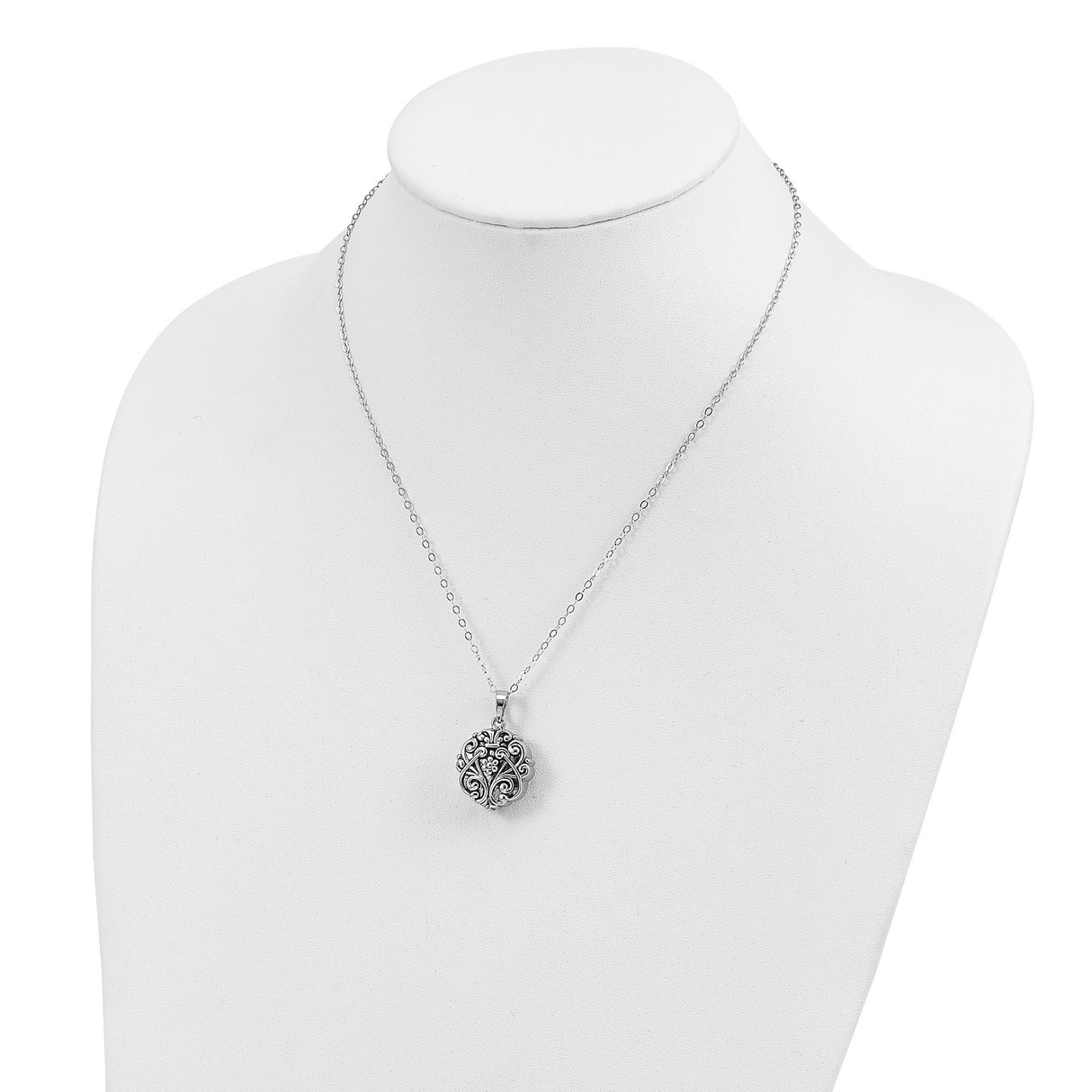 Antiqued Circle Remembrance Ash Holder 18 Inch Necklace Charm Pendant in Real 925 Sterling Silver