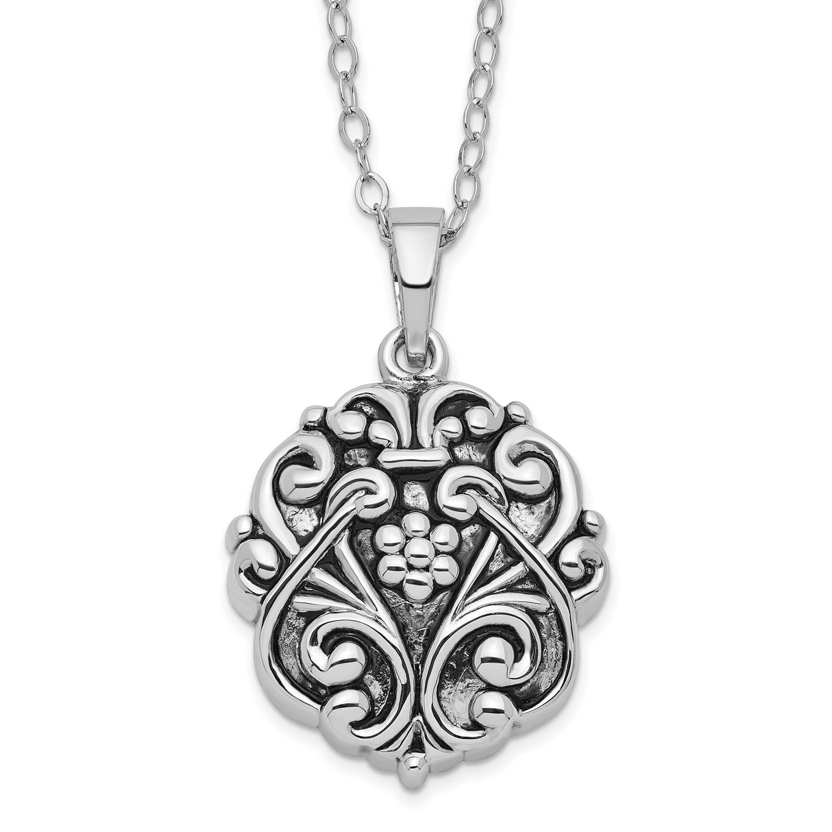 Antiqued Circle Remembrance Ash Holder 18 Inch Necklace Charm Pendant in Real 925 Sterling Silver