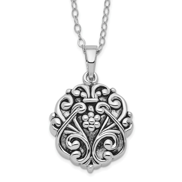 Antiqued Circle Remembrance Ash Holder 18 Inch Necklace Charm Pendant in Real 925 Sterling Silver