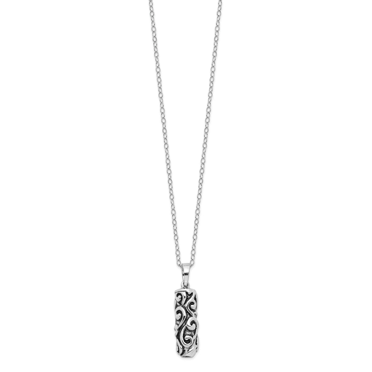 Antiqued Cylinder Remembrance Ash Holder 18 Inch Necklace Charm Pendant in Real 925 Sterling Silver