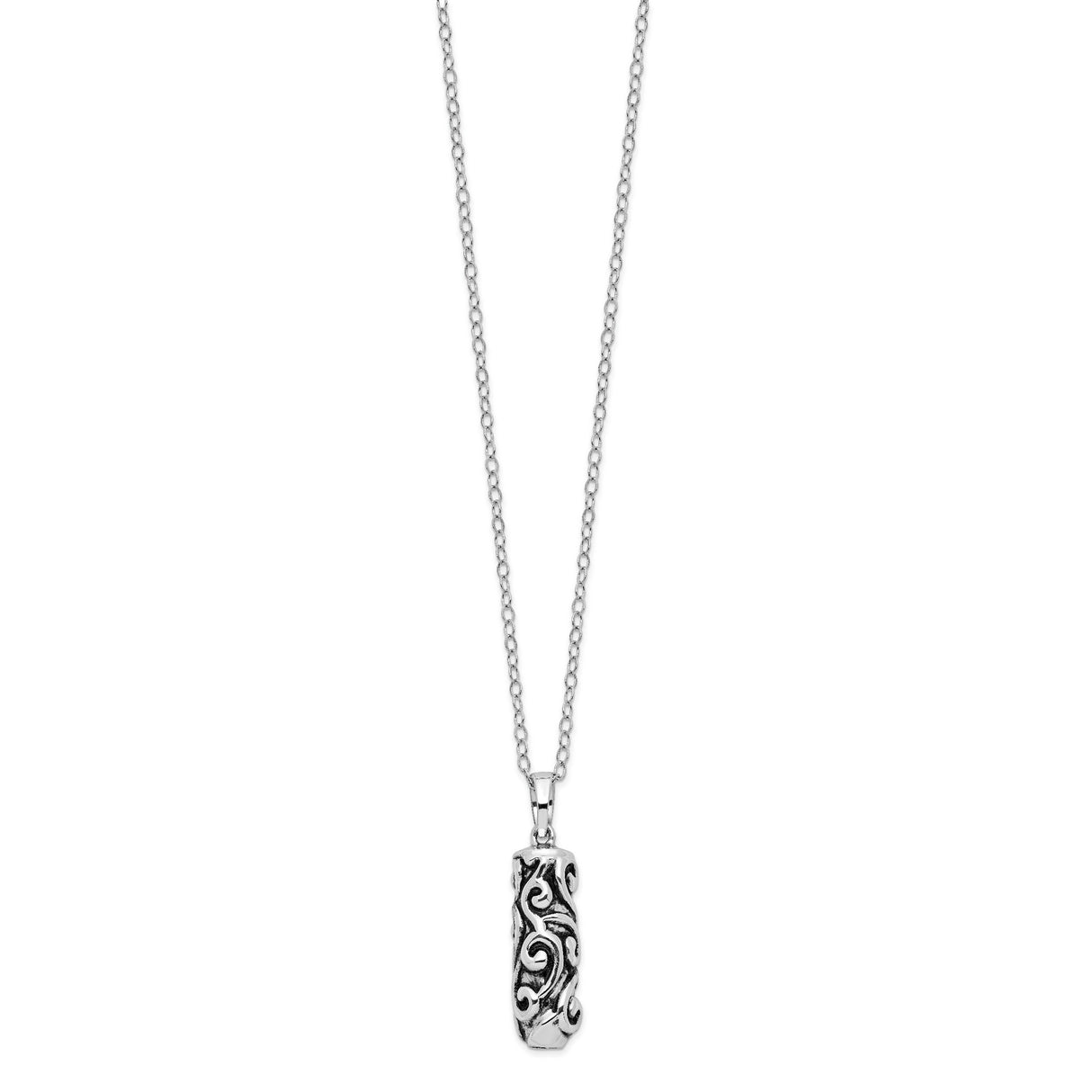 Antiqued Cylinder Remembrance Ash Holder 18 Inch Necklace Charm Pendant in Real 925 Sterling Silver