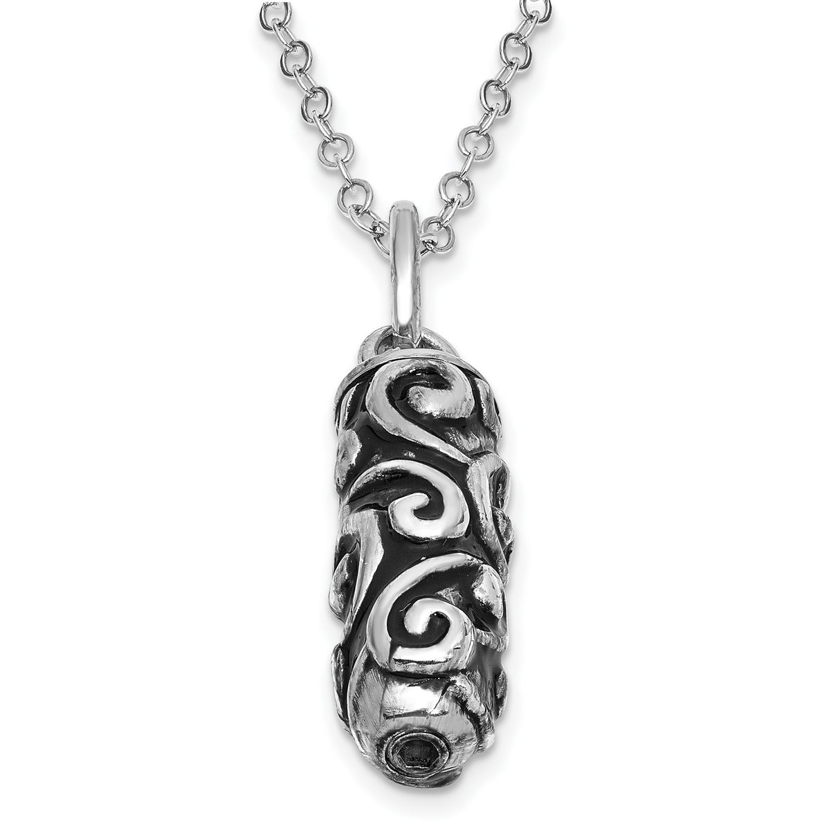 Antiqued Cylinder Remembrance Ash Holder 18 Inch Necklace Charm Pendant in Real 925 Sterling Silver
