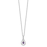 Feb. CZ Stone Never Forget Tear 18 Inch Birthstone Necklace Charm Pendant in Real 925 Sterling Silver