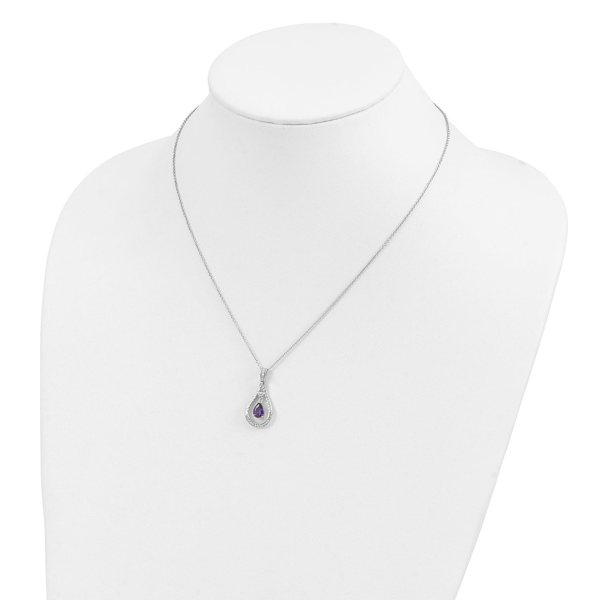 Feb. CZ Stone Never Forget Tear 18 Inch Birthstone Necklace Charm Pendant in Real 925 Sterling Silver