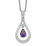 Feb. CZ Stone Never Forget Tear 18 Inch Birthstone Necklace Charm Pendant in Real 925 Sterling Silver