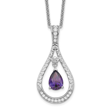 Feb. CZ Stone Never Forget Tear 18 Inch Birthstone Necklace Charm Pendant in Real 925 Sterling Silver