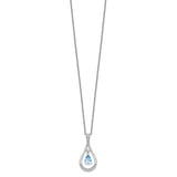 Mar. CZ Stone Never Forget Tear 18in Birthstone Necklace Charm Pendant in Real 925 Sterling Silver