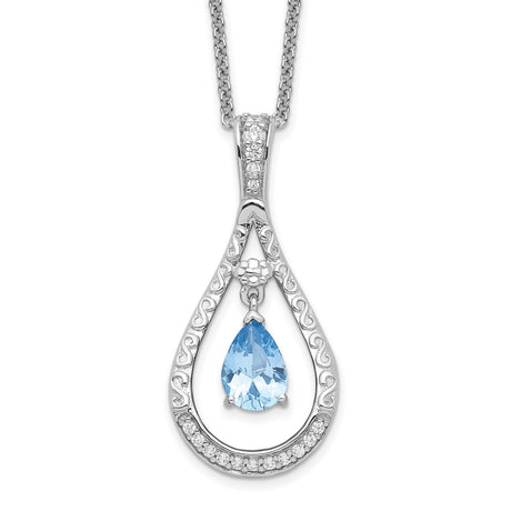 Mar. CZ Stone Never Forget Tear 18in Birthstone Necklace Charm Pendant in Real 925 Sterling Silver
