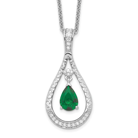 May CZ Stone Never Forget Tear 18in Birthstone Necklace Charm Pendant in Real 925 Sterling Silver