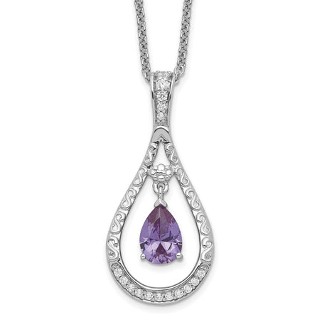June CZ Stone Never Forget Tear 18in Birthstone Necklace Charm Pendant in Real 925 Sterling Silver