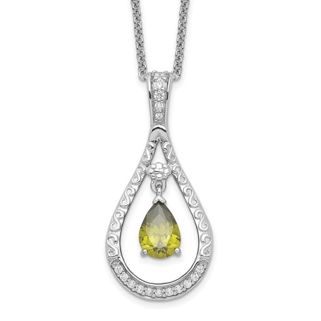 Aug. CZ Stone Never Forget Tear 18in Birthstone Necklace Charm Pendant in Real 925 Sterling Silver