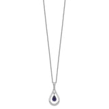 Sept. Lab-created Sapphire Never Forget Tear 18in Necklace Charm Pendant in Real 925 Sterling Silver