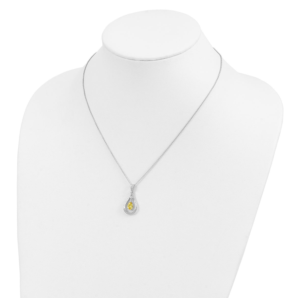 Nov. CZ Stone Never Forget Tear 18 Inch Birthstone Necklace Charm Pendant in Real 925 Sterling Silver