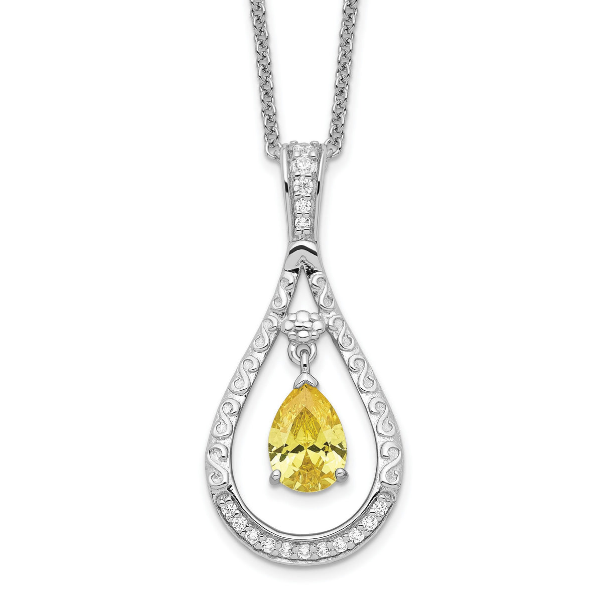 Nov. CZ Stone Never Forget Tear 18 Inch Birthstone Necklace Charm Pendant in Real 925 Sterling Silver