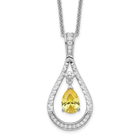 Nov. CZ Stone Never Forget Tear 18 Inch Birthstone Necklace Charm Pendant in Real 925 Sterling Silver