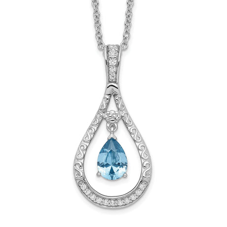 Dec. CZ Stone Never Forget Tear 18 Inch Birthstone Necklace Charm Pendant in Real 925 Sterling Silver