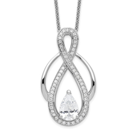 CZ Tear of Strength 18in Necklace Charm Pendant in Real 925 Sterling Silver