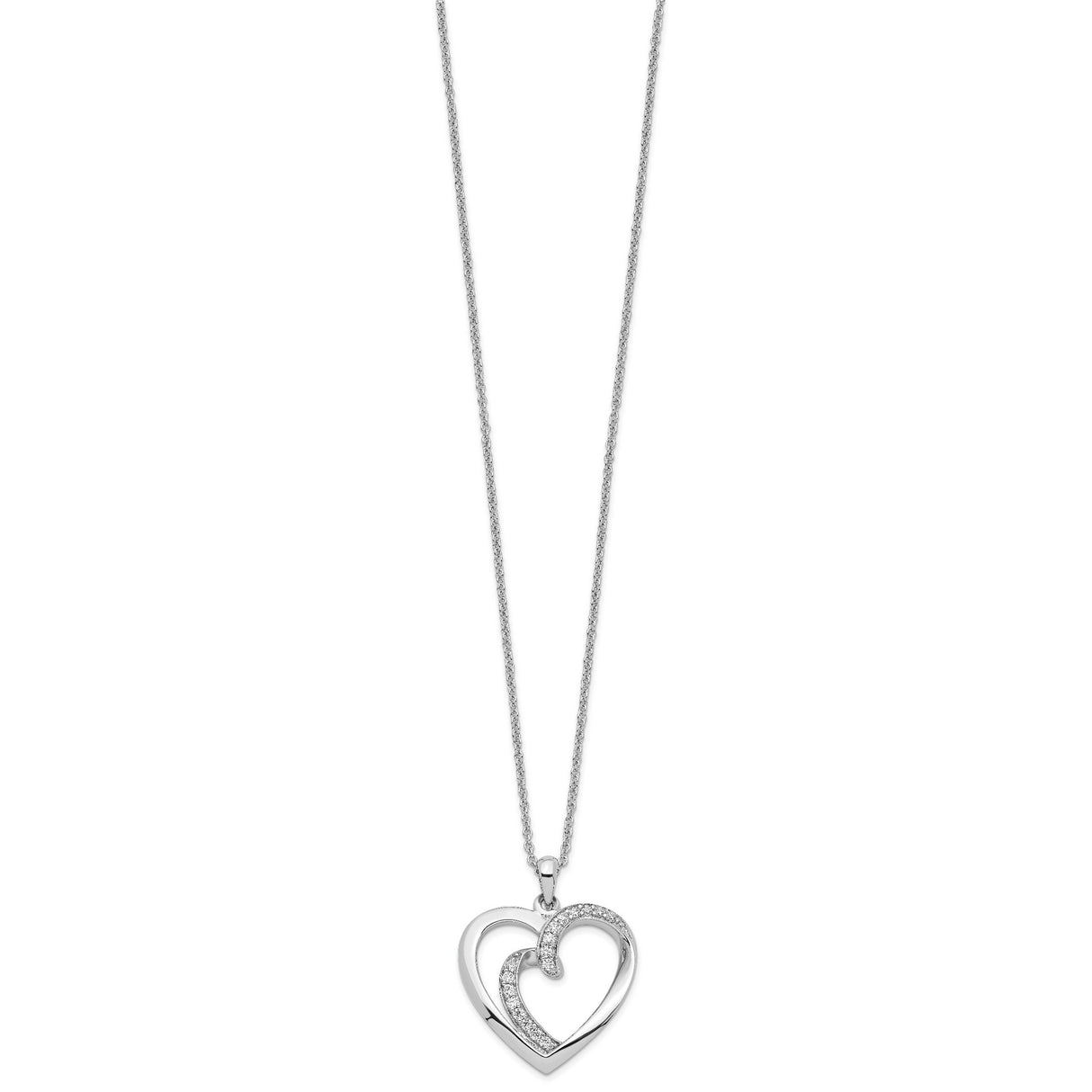 CZ Two Souls Lived As One 18in Heart Necklace Charm Pendant in Real 925 Sterling Silver