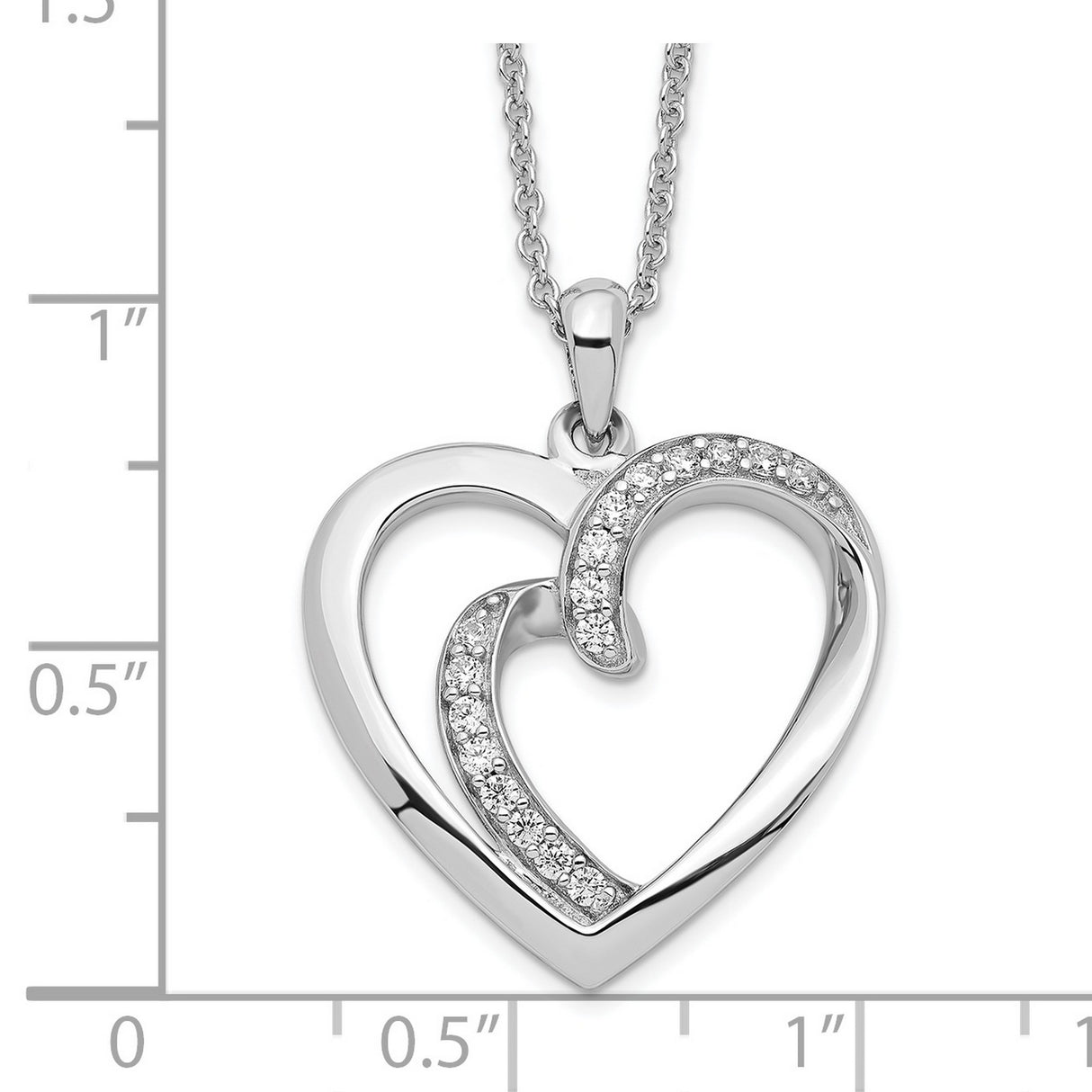 CZ Two Souls Lived As One 18in Heart Necklace Charm Pendant in Real 925 Sterling Silver