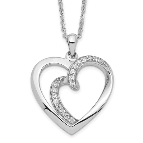 CZ Two Souls Lived As One 18in Heart Necklace Charm Pendant in Real 925 Sterling Silver