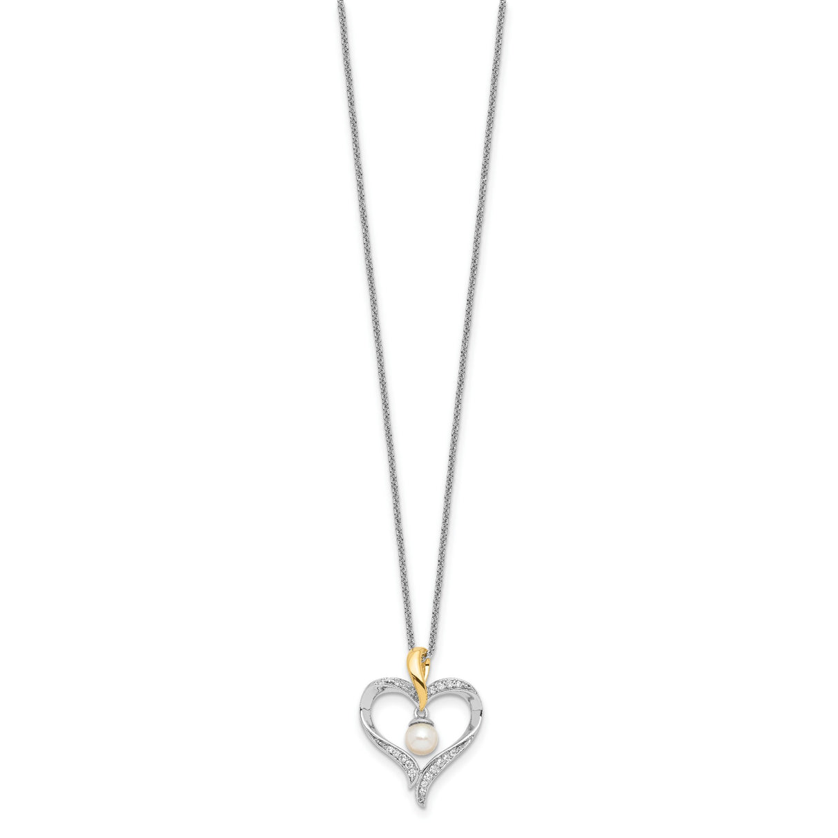 FW Cultured Pearl Heart and Soul 18in Necklace Charm Pendant in Real 925 Sterling Silver