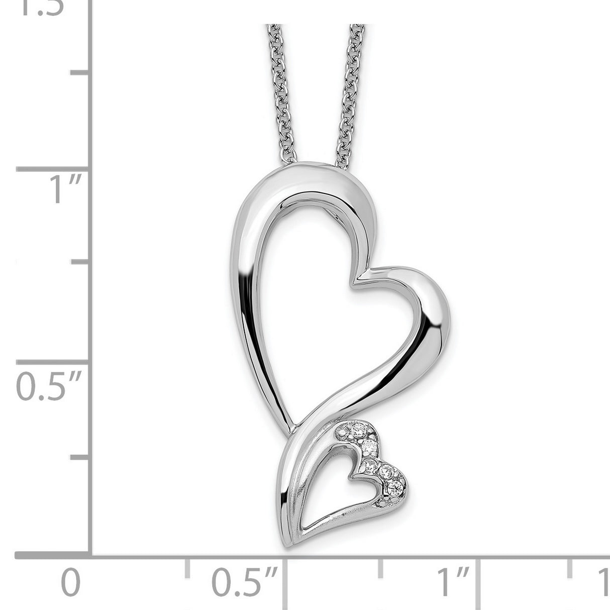 CZ Protected Heart 18in Necklace Charm Pendant in Real 925 Sterling Silver