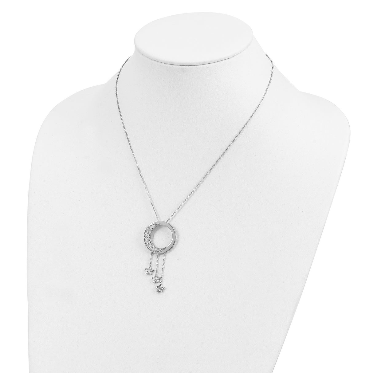 CZ Half Moon With Stars Necklace Charm Pendant in Real 925 Sterling Silver