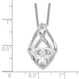 CZ Wrapped Around My Heart 18in Necklace Charm Pendant in Real 925 Sterling Silver