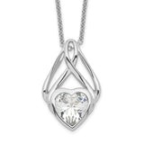 CZ Wrapped Around My Heart 18in Necklace Charm Pendant in Real 925 Sterling Silver