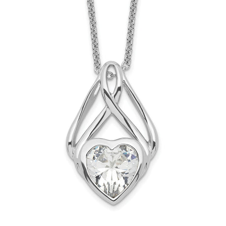 CZ Wrapped Around My Heart 18in Necklace Charm Pendant in Real 925 Sterling Silver