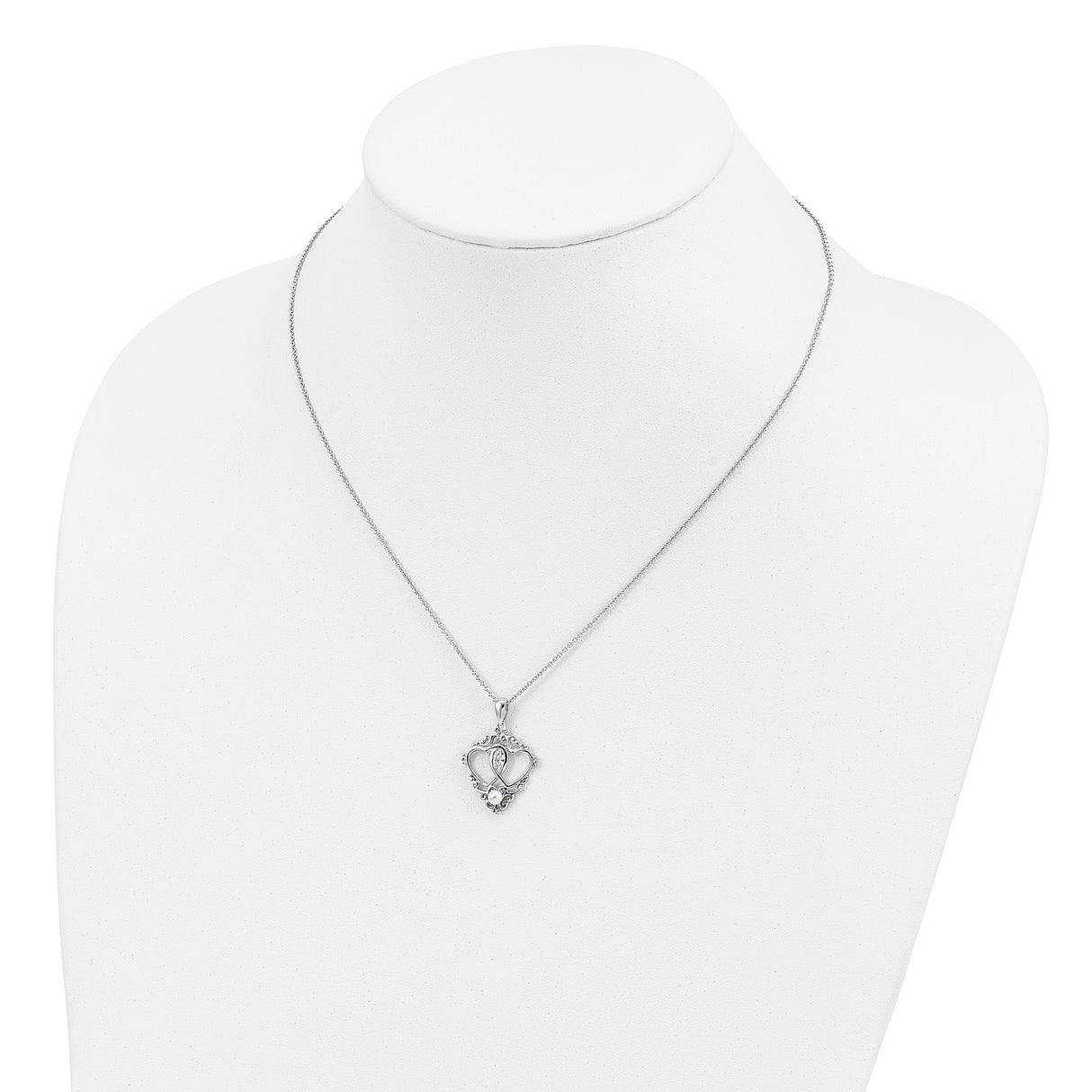 Antiqued Two Hearts One Love 18in Heart Necklace Charm Pendant in Real 925 Sterling Silver