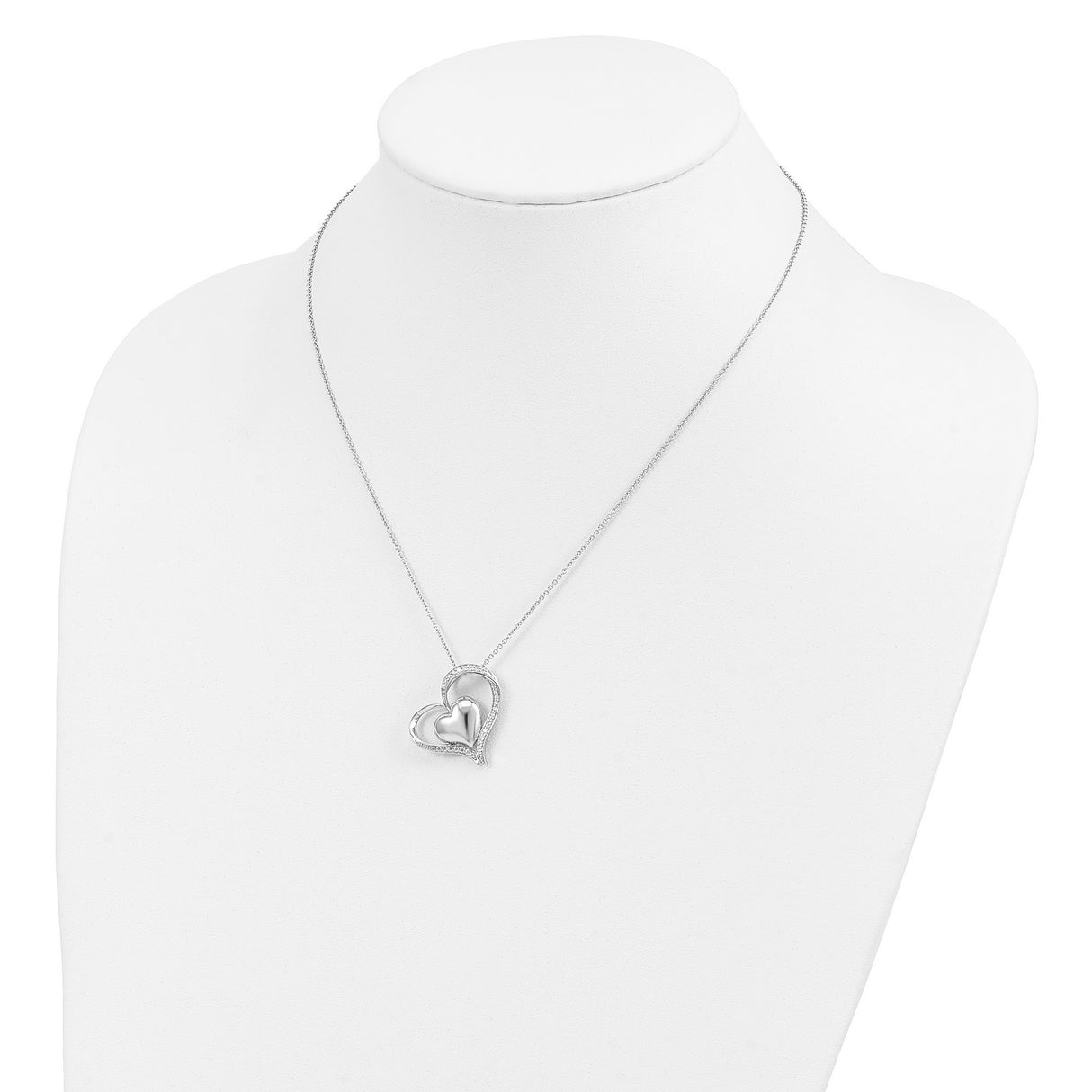 CZ In My Heart Double Hear 18 inch Necklace with Poem Card Charm Pendant in Real 925 Sterling Silver
