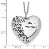 Antiqued Bless Your Heart 18in Necklace Charm Pendant in Real 925 Sterling Silver