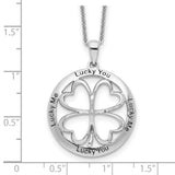 CZ Antiqued Lucky Me Lucky You 18in Necklace Charm Pendant in Real 925 Sterling Silver