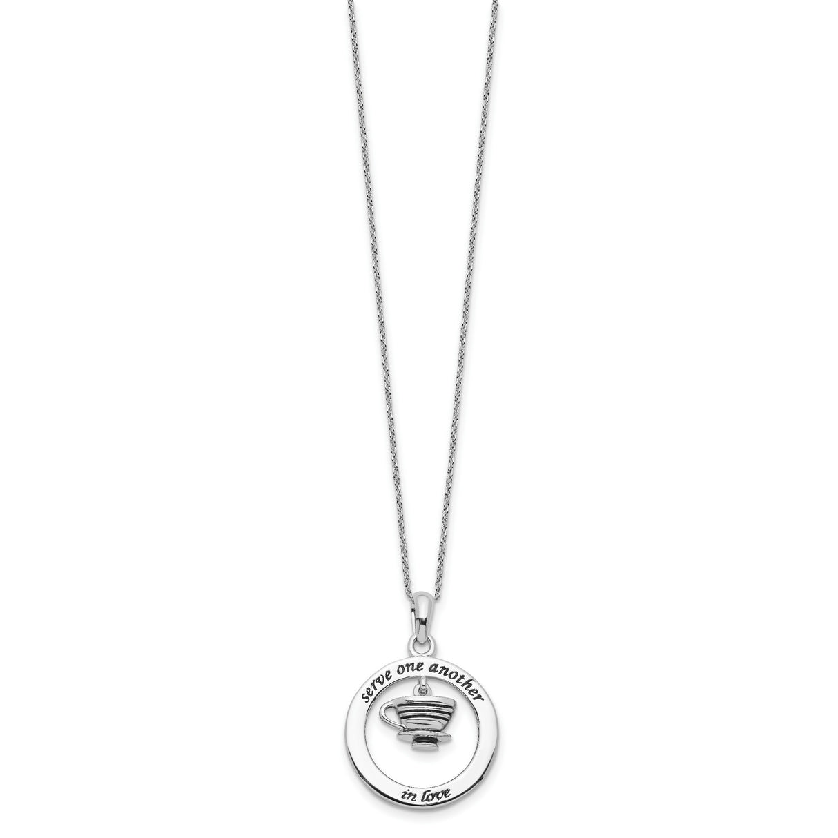 Antiqued Serve One Another 18in Necklace Charm Pendant in Real 925 Sterling Silver