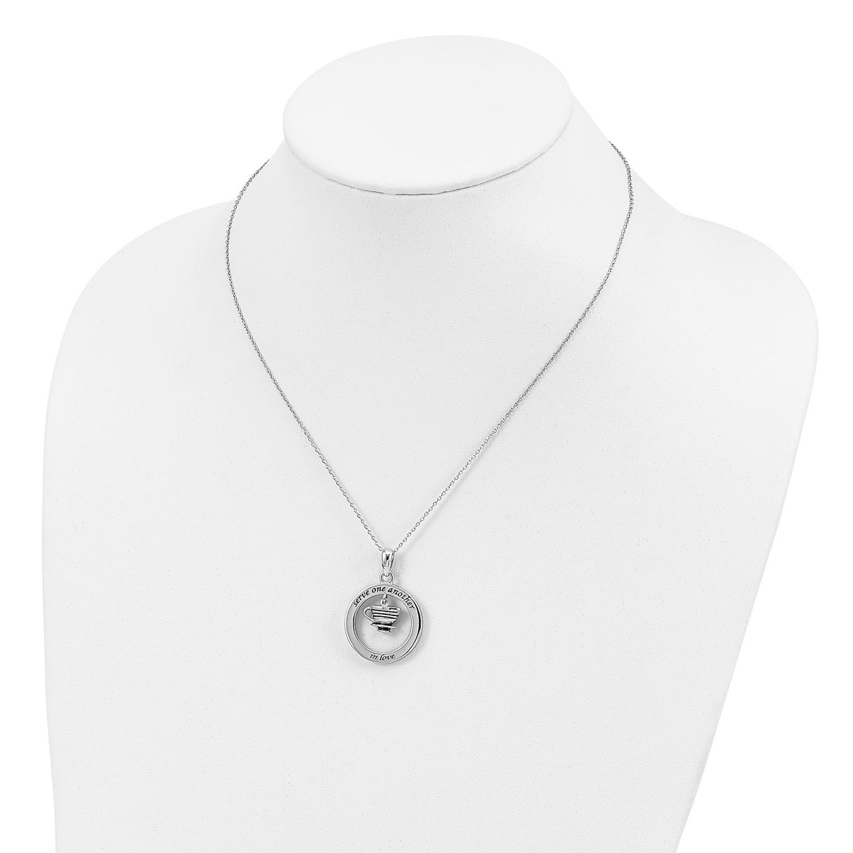 Antiqued Serve One Another 18in Necklace Charm Pendant in Real 925 Sterling Silver
