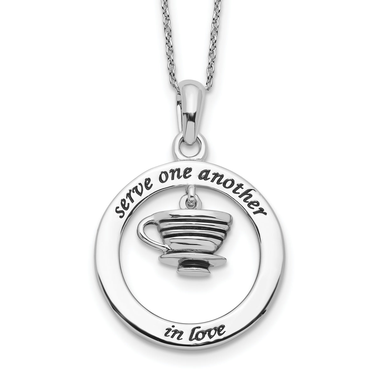 Antiqued Serve One Another 18in Necklace Charm Pendant in Real 925 Sterling Silver