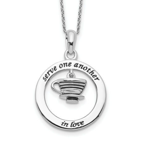 Antiqued Serve One Another 18in Necklace Charm Pendant in Real 925 Sterling Silver