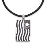 Waves Of Pride 22in Rubber Cord with 2in ext Necklace Charm Pendant in Real 925 Sterling Silver