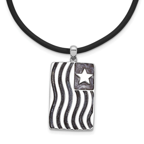 Waves Of Pride 22in Rubber Cord with 2in ext Necklace Charm Pendant in Real 925 Sterling Silver
