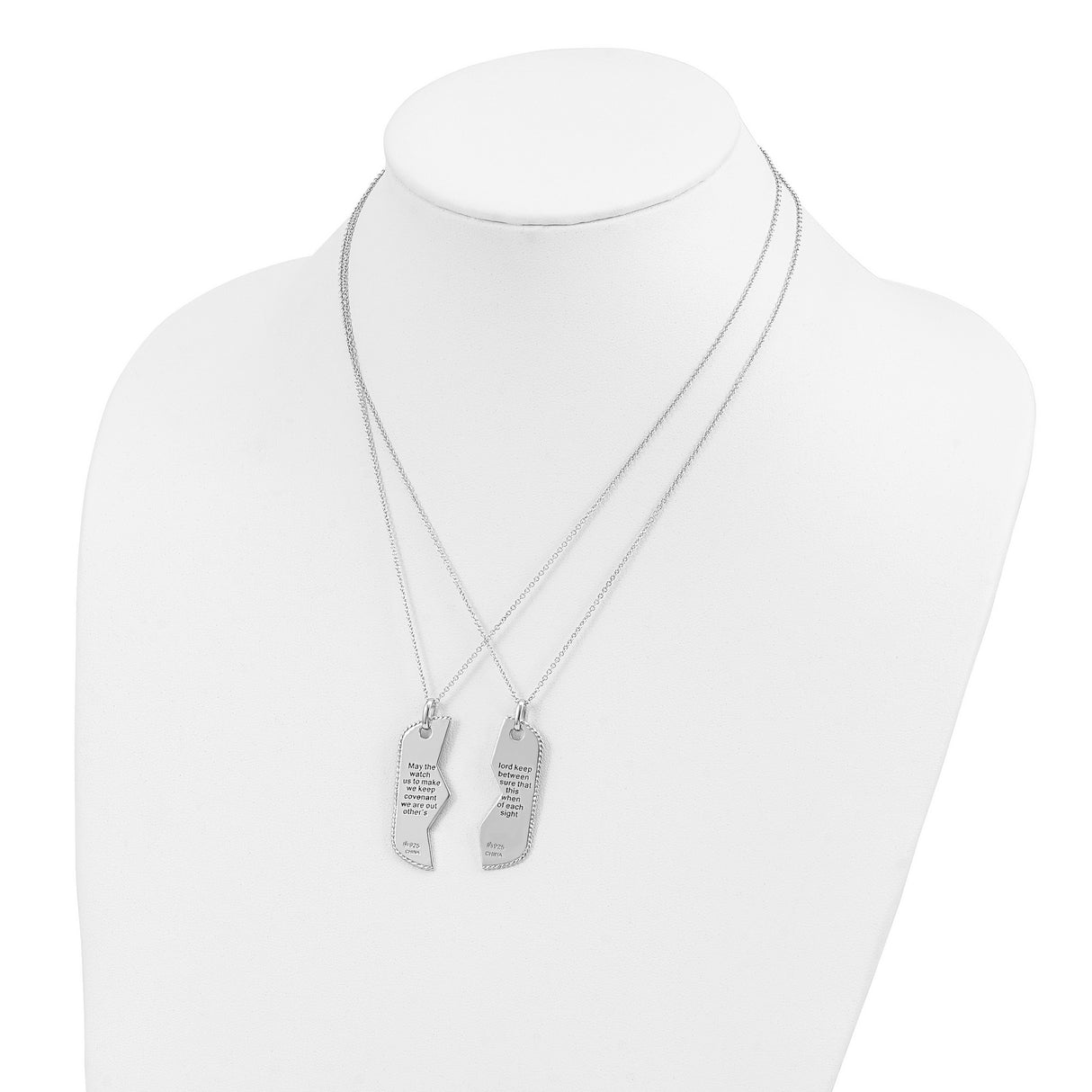 Antiqued Military Dog Tag For Two 18in Necklaces Charm Pendant in Real 925 Sterling Silver