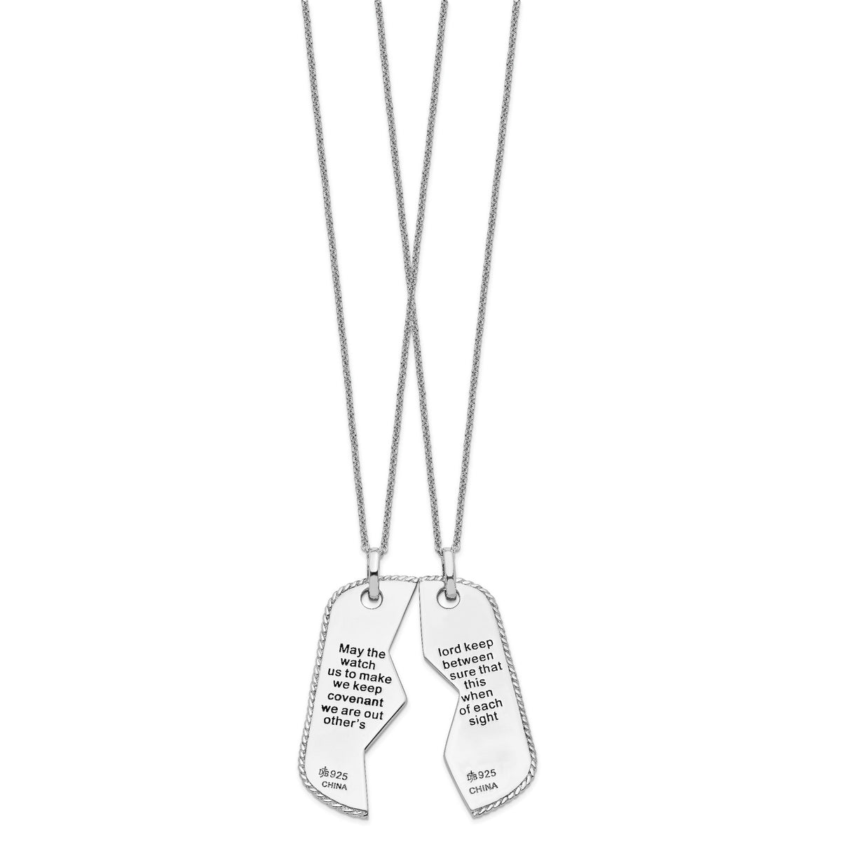 Antiqued Military Dog Tag For Two 18in Necklaces Charm Pendant in Real 925 Sterling Silver