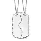 Antiqued Military Dog Tag For Two 18in Necklaces Charm Pendant in Real 925 Sterling Silver