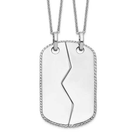 Antiqued Military Dog Tag For Two 18in Necklaces Charm Pendant in Real 925 Sterling Silver