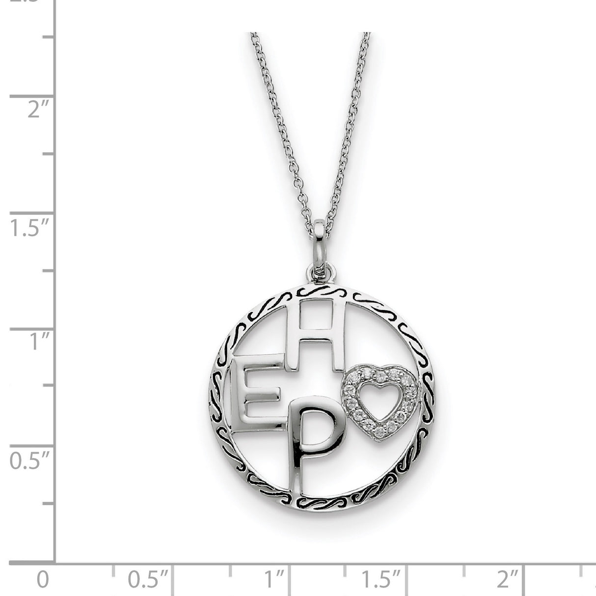 Antiqued CZ Hope 18in Necklace Charm Pendant in Real 925 Sterling Silver