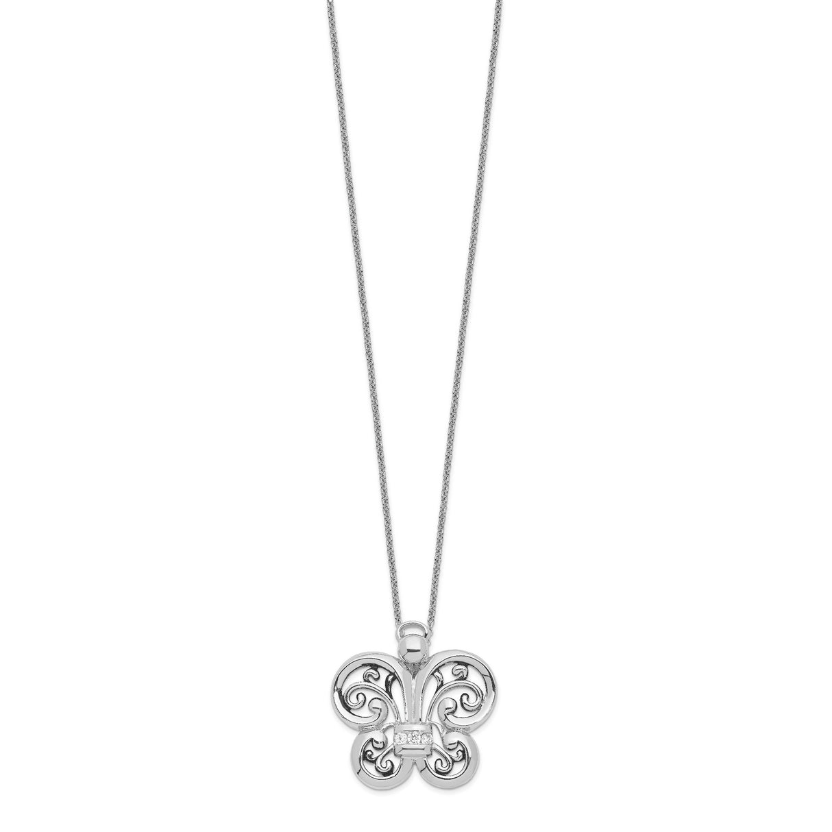 Antiqued CZ Angel of Courage 18in Necklace Charm Pendant in Real 925 Sterling Silver
